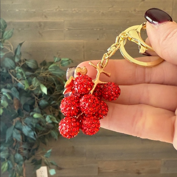 Christmas Holly, red rhinestone, mini bag charm - Picture 3 of 3